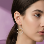 Dangling Golden Hearts Two Tone Link 925 Sterling Silver Earrings